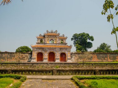 Hue, Vietnam - 13 Eylül 2017: Güzel tapınak Thien Mu Pagoda. UNESCO dünya mirası. Hue, Vietnam içinde yer alan
