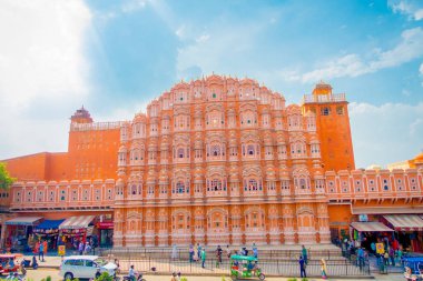 Agra, Hindistan - 20 Eylül 2017: Hawa Mahal Maharaja Jaipur, Krishna'nın taç şeklinde pembe kumtaşı inşa Sarayı kompleksinin bir beş katmanlı harem kanat olduğunu