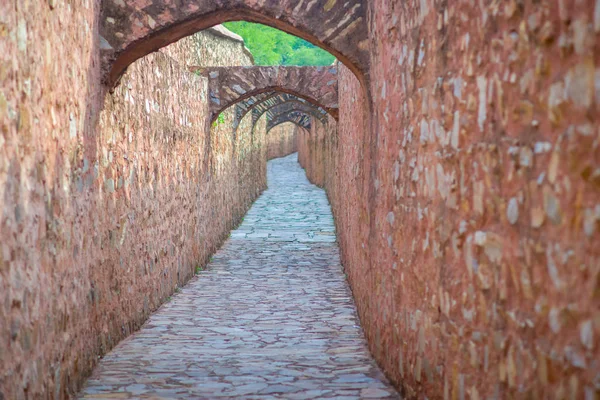 Outdoor view of stoned path of Amber fort. Jaipur, Rajasthan, India