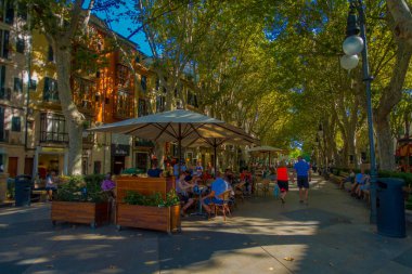 Palma De Mallorca, İspanya - 18 Ağustos 2017: Boulevard tarihi Palma de Mallorca, İspanya, Avrupa'nın tanımlanamayan kişi