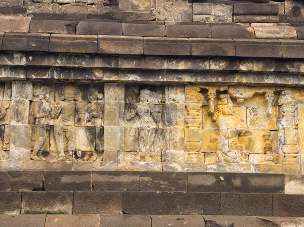 Bajorrelieve, Templo de Borobudur, Ubicación en Java Central — Foto de Stock