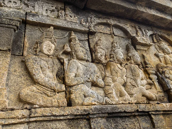 Bajorrelieve, Templo de Borobudur, Ubicación en Java Central — Foto de Stock