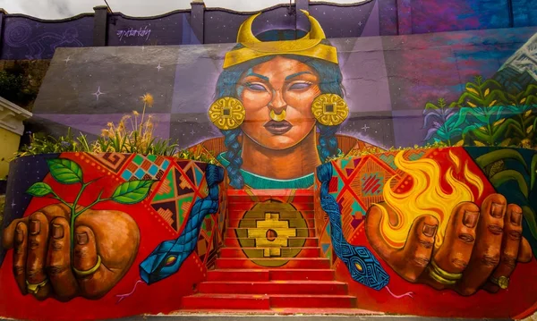 Quito, Ekvator 20 Ağustos 2017: Sokak grafiti bir duvara Merkezi Quito, Ekvator — Stok fotoğraf