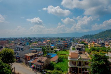 Nagarkot, Nepal 11 Ekim 2017: Nagarkot Nepal 'de dowtown güzel peyzaj havadan görünümü