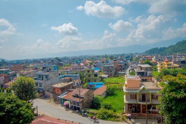Nagarkot, Nepal 11 Ekim 2017: Nagarkot Nepal 'de dowtown güzel peyzaj havadan görünümü