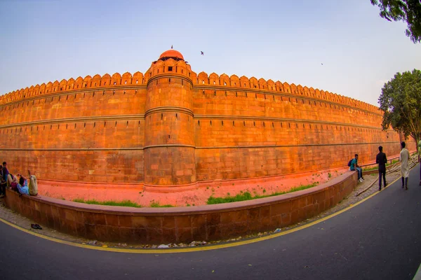 Jaipur, India - 19 September 2017: Moslim het platform detail van Diwan-i-Am of Hall van publiek, binnen het Rode Fort in Delhi, India, vis ogen effect — Stockfoto
