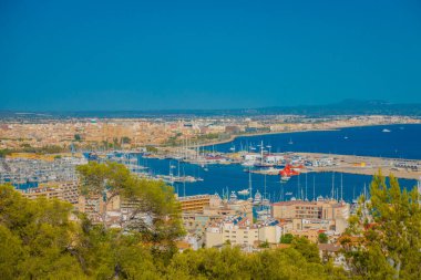 Palma De Mallorca, İspanya - 18 Ağustos 2017: Palma de Mallorca, İspanya mavi güneşli bir günde Palma de Mallorca, şehrin panoramik manzaralarını