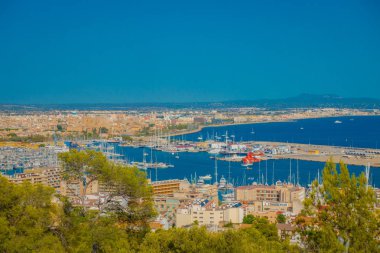 Palma De Mallorca, İspanya - 18 Ağustos 2017: Palma de Mallorca, İspanya mavi güneşli bir günde Palma de Mallorca, şehrin panoramik manzaralarını