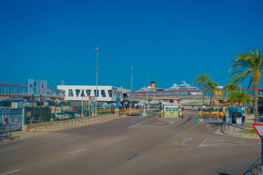 Palma De Mallorca, İspanya - 18 Ağustos 2017: Liman manzaralı beyaz Yatlar Palma de Mallorca, Balear Adaları, İspanya