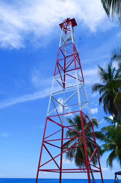 Beautiful sunset view of some buildings and antenna radio in San Andres Island Colombia and Caribbean Sea South America — Stock Photo, Image