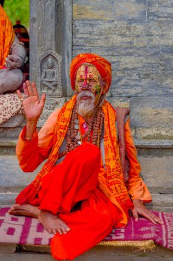 Katmandu, Nepal - 22 Mart 2017: Yogi Pashupatinath Tapınağı Katmandu, Nepal, kapat