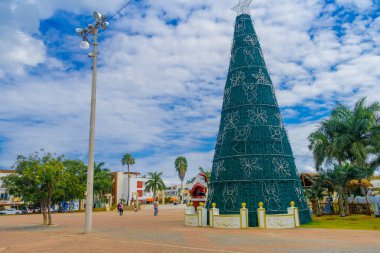 Bir Playa del Carmen, Meksika - 10 Ocak 2018: açık bir büyük yeşil Noel ağaç görünümünü playa park ortasında bulunan del Carmen, Meksika