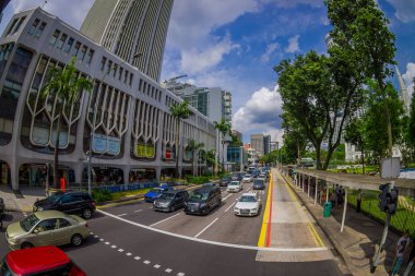 Singapore, Singapur - 30 Ocak. 2018: açık genel yerleşim aiz binasında karmaşık ve şehir sokakları ve yürüyüş insanlar bazı arabalar ile Kallang mahalle görünümünü yukarıda
