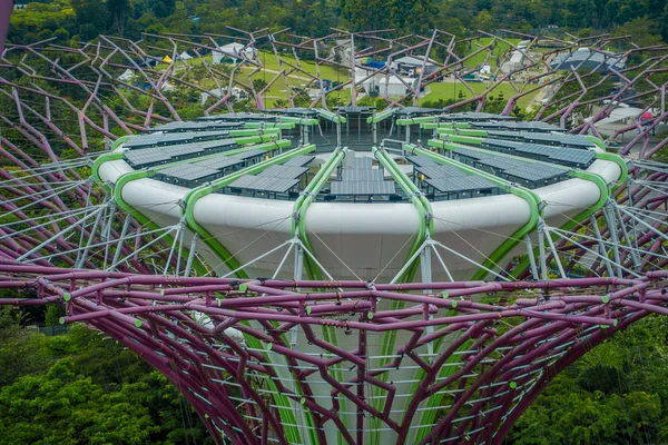 Szingapúr, Szingapúr - 2018. január 30.: Kültéri kilátás a tetején a supertree Gardens az öböl napelemekkel. A fa szerkezetek vannak ellátva a környezetvédelmi technológiák, Szingapúr — Stock Fotó