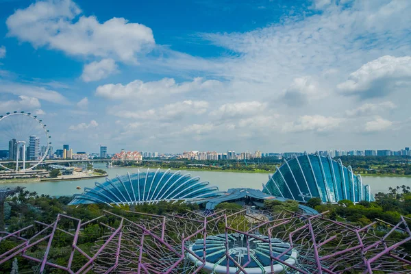 SINGAPUR, SINGAPUR - 30 DE ENERO DE 2018: Hermosa vista desde arriba de Cloud Forest Flower Dome en Gardens by the Bay en Singapur. Cubriendo 101 hectáreas de tierras recuperadas en el centro de Singapur, adyacentes a —  Fotos de Stock