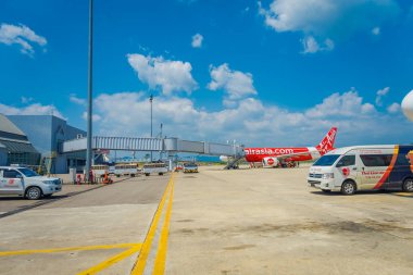 Krabi, Tayland - 02 Şubat 2018: Krabi Uluslararası Havaalanı kapalı görünümünü. Krabi il onun güzel plajları ve Adaları için tanınır