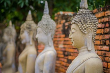Seçici odak eski Buddha Statue Wat Yai Chai Mongkol, tarihi şehir Ayutthaya, Tayland, yakın çekim