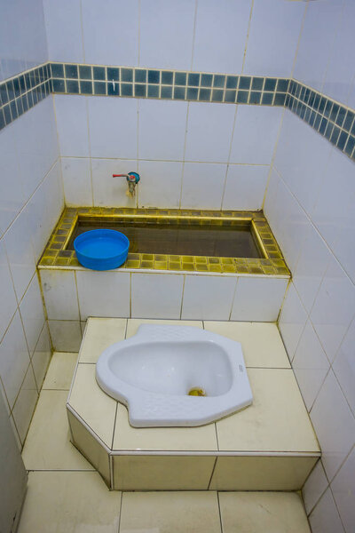 BANGKOK, THAILAND, FEBRUARY 08, 2018: Indoor view of public toilet or Restroom at Chatuchak Weekend Market or JJ market