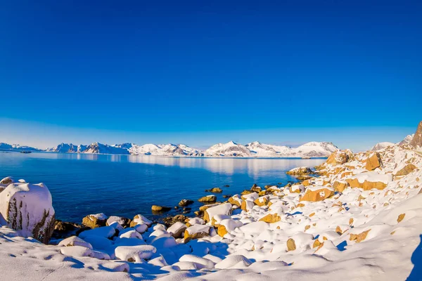 Bela vista ao ar livre do inverno nevado no Círculo Ártico — Fotografia de Stock