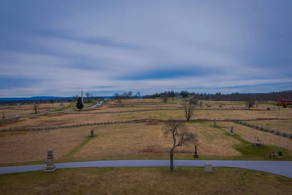 ゲティスバーグ国立戦場跡のゲティスバーグ、アメリカ合衆国 - 2018 年 4 月 18 日: 航空写真ビュー — ストック写真