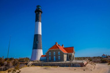 Long Island, ABD, Nisan, 17, 2018: Açık görünüm Montauk noktası deniz feneri, New York eyaleti içinde en eski fener