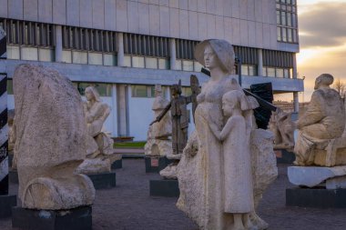 MOSCOW, RUSSIA- APRIL, 24, 2018: View of modern sculptures in the Moscow park of arts Muzeon the Fallen Monuments Park clipart