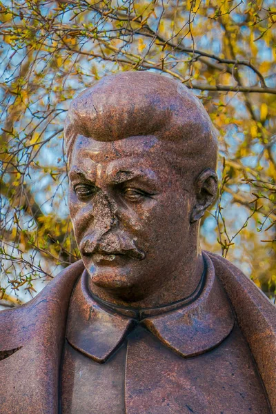 MOSCOW, RUSSIA- APRIL, 24, 2018: Close up of bronze sculpture of Joseph Vissarionovich Stalin, in Fallen Monument Park, Moscow — Stock Photo, Image