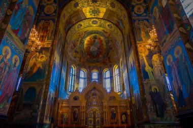 St Petersburg, Rusya, 02 Mayıs 2018: dökülen kan Savior Kilisesi'nin iç görünüm. Mimari Simgesel Yapı, kilise üzerinde 7500 metrekarelik mozaik St Petersburg içerir.