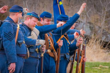 Moorpark, ABD - Nisan, 18, 2018: Mavi ve gri iç savaş Reenactment Moorpark, Ca Mississippi'nin en büyük savaş reenactment batısında olduğunu