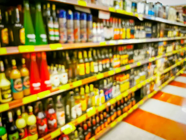 Convenience store shelves interior blur background , Blurred Supermarket shelves.