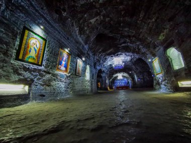 ZIPAQUIRA, COLOMBIA - NOBEMBER 12, 2019: Underground Salt Cathedral Zipaquira built within the tunnels from a mine 200 meters underground.