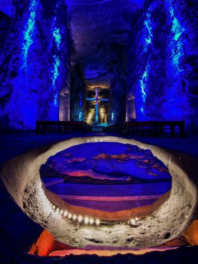 ZIPAQUIRA, COLOMBIA - NOBEMBER 12, 2019: Underground Salt Cathedral Zipaquira built within the tunnels from a mine 200 meters underground.