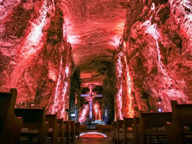ZIPAQUIRA, COLOMBIA - NOBEMBER 12, 2019: Underground Salt Cathedral Zipaquira built within the tunnels from a mine 200 meters underground.