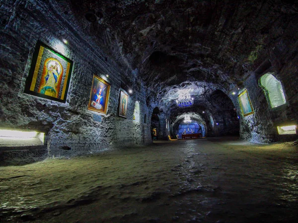 ZIPAQUIRA, COLOMBIA - NOBEMBER 12, 2019: Underground Salt Cathedral Zipaquira built within the tunnels from a mine 200 meters underground.