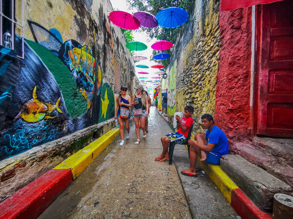 Streets of the Getsemani neighborhood of Cartagena, Colombia
