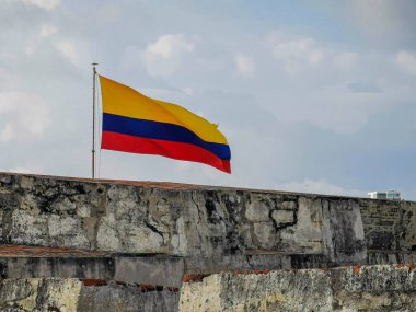 Flag at Castillo de San Felipe de Barajas castle in Cartagena de Indias, Colombia.