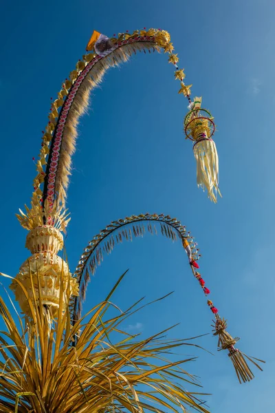 Galungan kutlama için Penjor direkleri, Bali Adası, Endonezya