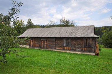 Ağaçlar ile eski terk edilmiş küçük ev