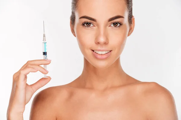 Beautiful woman preparing for botox injection — Stock Photo, Image