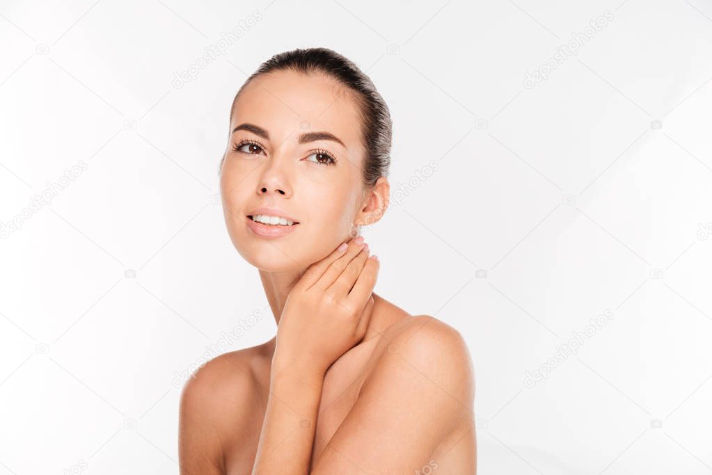 Beauty portrait of a lovely woman with fresh skin standing