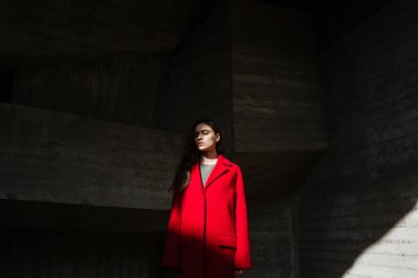 Ayakta ve poz ciddi genç kadın