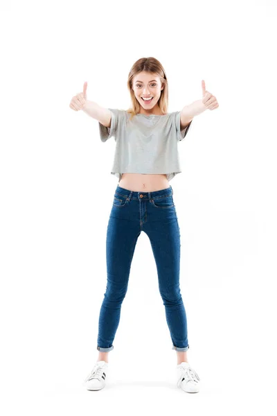 Retrato de comprimento total de uma menina feliz animado de pé — Fotografia de Stock