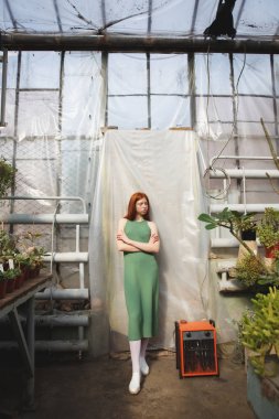 Tam uzunlukta portre içinde genç bir kızıl saçlı kadın