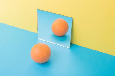 Greyfurt sarı arka plan üzerinde izole mavi masada