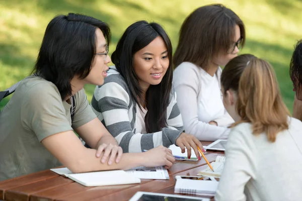 Multietniskt gäng glada unga studenter — Stockfoto