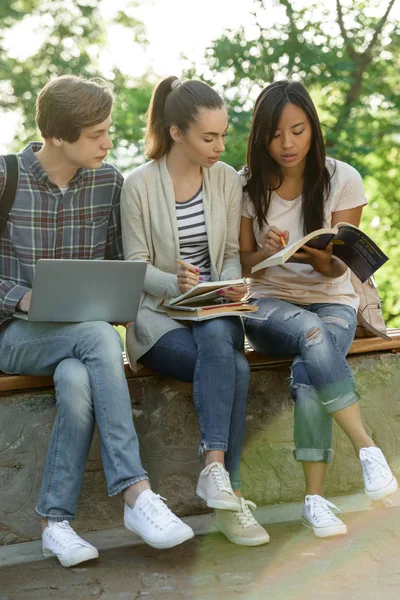 Multietniskt gäng unga koncentrerad studenter — Stockfoto