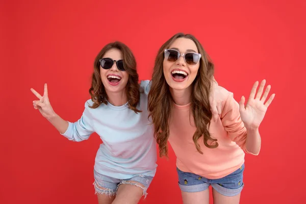 Senhoras felizes amigos de pé isolado — Fotografia de Stock