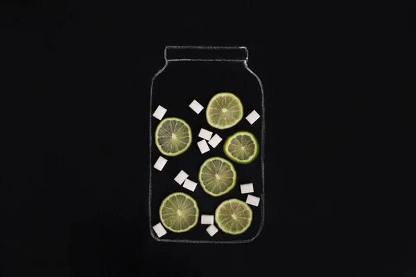 Hand chalk drawn jar full of citrus fruits with sugar — Stock Photo, Image