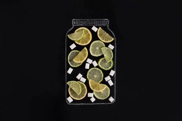 Ruční křídou nakreslený sklenici plnou citrusových plodů s cukrem — Stock fotografie