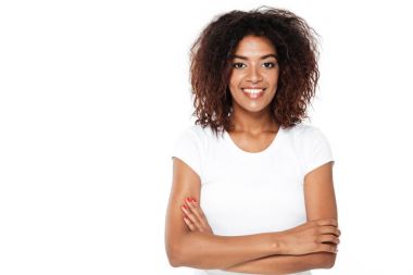 Bayan Beyaz arka plan üzerinde izole ayakta